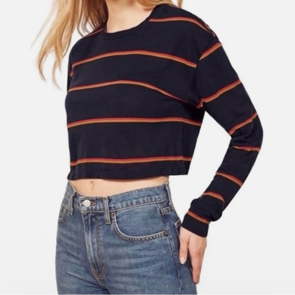 Reformation Navy Blue, red and Orange Striped Women's Crop Top